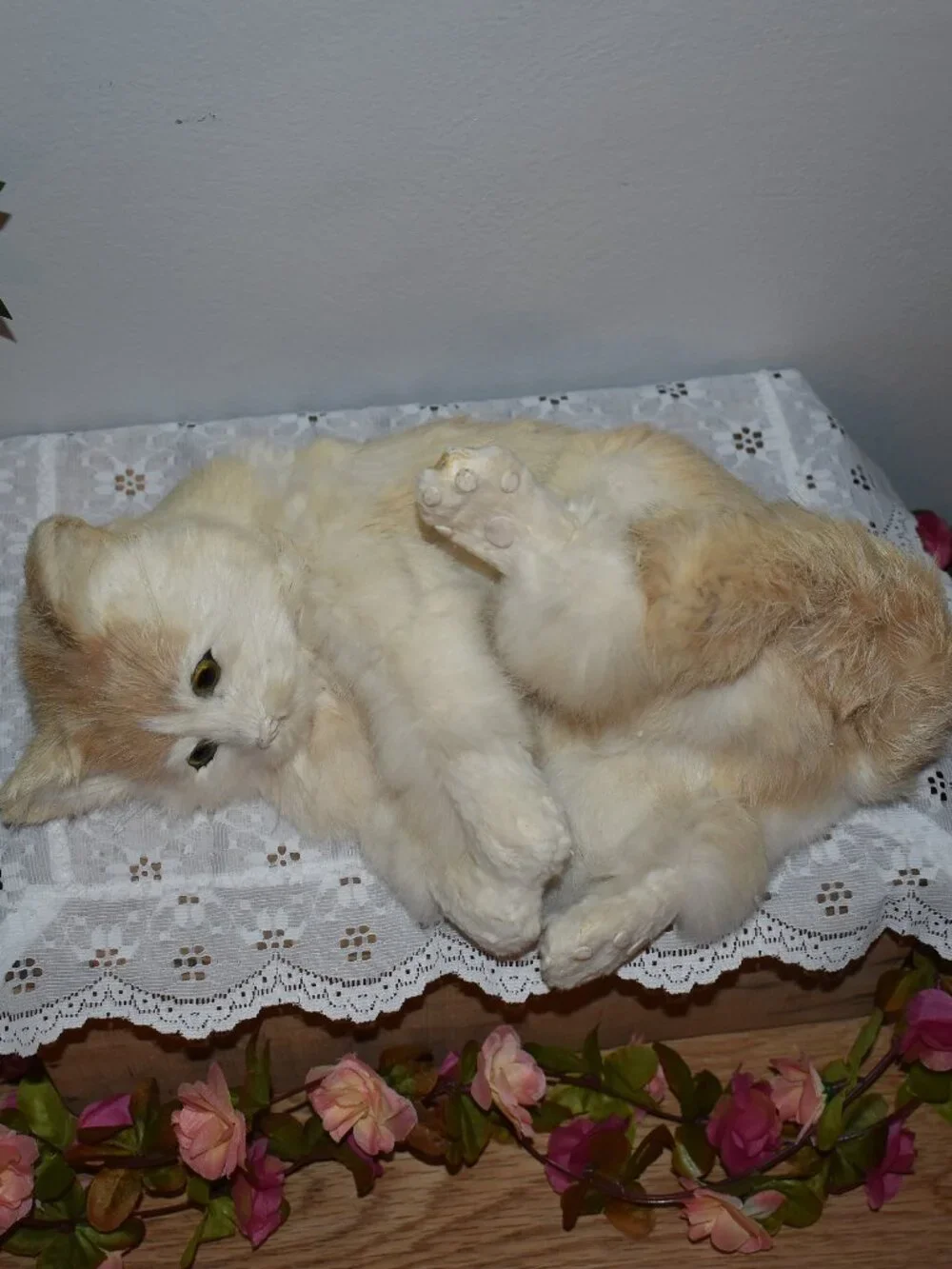 Vintage Antique Real Rabbit Fur Realistic Cat Figure Decor